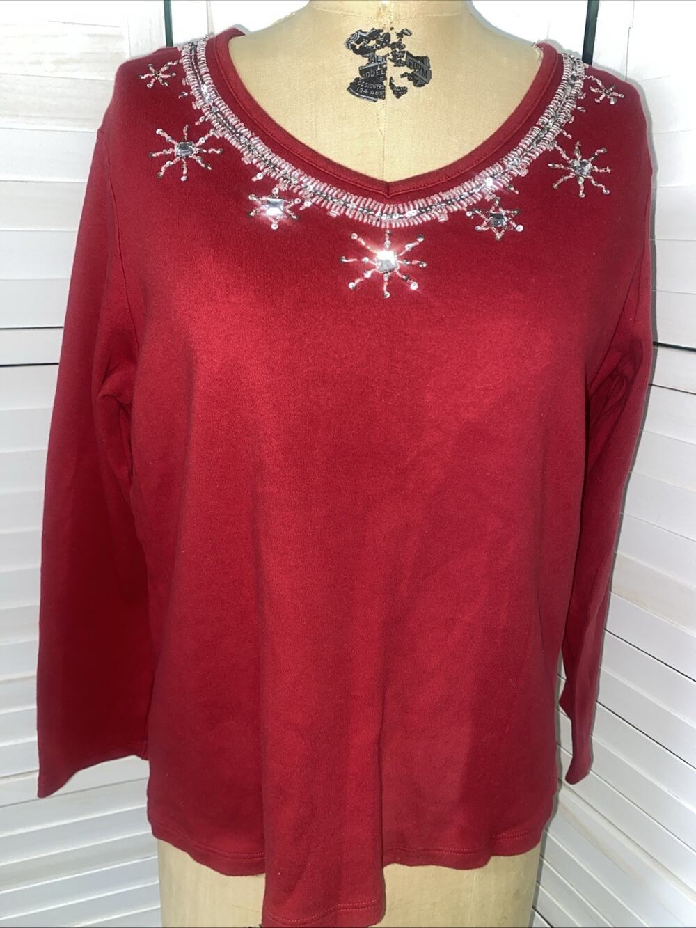 Toffee Apple Y2k Red Knit Silver Sequin Beaded Top Shirt Christmas Sz Medium